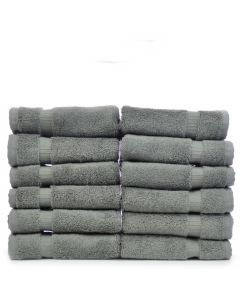 Bare Cotton Luxury Hotel & Spa Towel 100% Genuine Turkish Cotton Washcloths - Gray - Dobby Border  - Set of 12