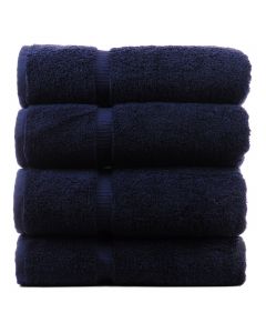 Bare Cotton Luxury Hotel & Spa Towel 100% Genuine Turkish Cotton Bath Towels - Navy Blue - Dobby Border  - Set of 4
