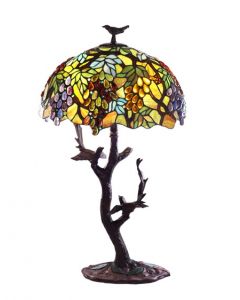 Warehouse of Tiffany Tiffany-style Grapes/ Birds Mosaic Table Lamp
