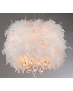 Warehouse of Tiffany Iglesias Fluffy White Feathers and Crystal 3-light Pendant