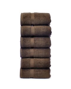 Bare Cotton Luxury Hotel & Spa Towel 100% Genuine Turkish Cotton Hand Towels - Cocoa - Dobby Border  - Set of 6
