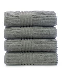 Bare Cotton Luxury Hotel & Spa Towel 100% Genuine Turkish Cotton Bath Towels - Gray - Stripe  - Set of 4