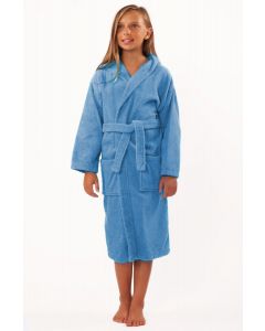 Bare Cotton 100% Turkish Cotton Kids Hooded Terry Robe - Light Blue - Kids (Age 7-10) - Large - Kids Hooded Terry Robe - Light Blue - Large