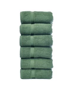 Bare Cotton Luxury Hotel & Spa Towel 100% Genuine Turkish Cotton Hand Towels - Moss - Dobby Border  - Set of 6