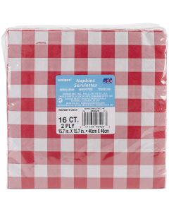 Unique Industries Dinner Napkins 8"X8" 16/Pkg-Red & White Check