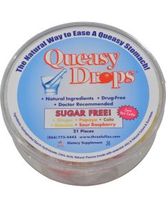 Three Lollies Queasy Drops Ginger Papaya Cola Banana Sour Raspberry - 21 Pieces