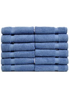 Bare Cotton Luxury Hotel & Spa Towel 100% Genuine Turkish Cotton Washcloths-Wedgewood-Dobby Border-Set of 12