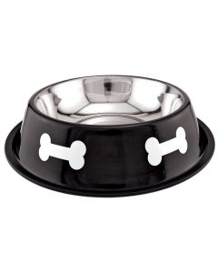 Westminster Pet Products Fashion Steel Bowl Black W/White Bones 64oz-