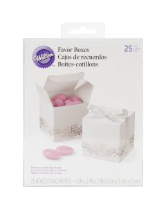 Wilton Favor Boxes 2" 25/Pkg-White W/Silver Foil