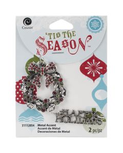 Cousin Tis The Season Pendant & Connector-Silver Wreath 2/Pkg