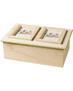 Plaid:Craft Wood Memory Box W/Double Picture Frame-9.25"X6.5"X3.33", 3.5"X2.25" Openings