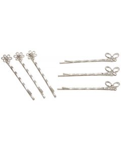 Darice Bobby Pins 6/Pkg-Assorted Silver Flowers & Butterflies