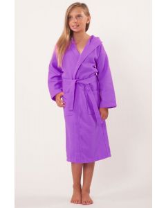 Bare Cotton 100% Turkish Cotton Kids Hooded Waffle Diamond Robe - Lavender - Kids (Age 7-10) - Large - Kids Hooded Waffle Diamond Robe - Lavender - Large