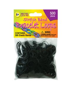 Pepperell Stretch Band Bracelet Loops 500/Pkg-Black