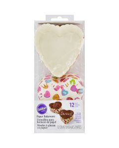 Wilton Disposable Standard Baking Cups-Scalloped Heart Words Can Express 12/Pkg