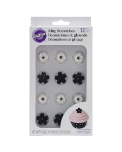 Wilton Royal Icing Decorations 12/Pkg-Black & White Flowers