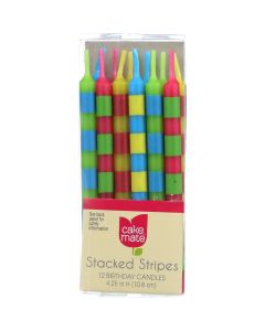 Cake Mate Candles - Birthday - Stacked Stripes - 12 count - case of 6
