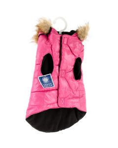 Bh Pet Gear Puff Coat W/Hood Extra Small 11"-13"-Cabernet Pink/Black