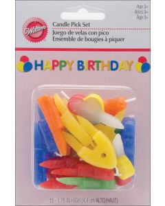 Wilton Candle Pick Set 1.5"-Happy Birthday - Rainbow 15/Pkg