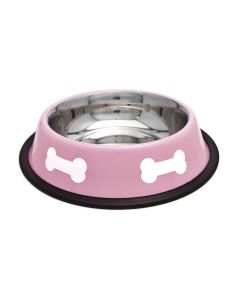 Westminster Pet Products Fashion Steel Bowl Pink W/White Bones 16oz-