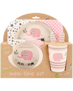 Mon Petit Chou Bamboo Fiber Kids Plate Set-Pink Elephant Party