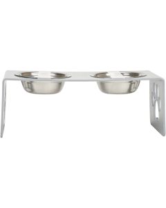 Chelsea Pets Press Plate Paw Double Pet Feeder Small 14.2"X6.1"X5.1"-Cool Grey