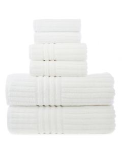 Bare Cotton Luxury Hotel & Spa Towel 100% Genuine Turkish Cotton 6 Piece Towel Set -White- Stripe