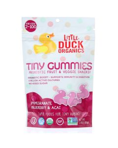 Little Duck Organics Probiotic Fruit and Veggie Snacks - Organic - Tiny Gummies - Pomegranate Blueberry and Acai - Ages 2 Years Plus - 3 oz - case of 6