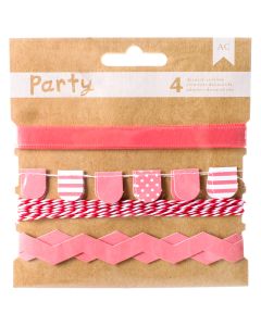American Crafts DIY Party Decorative Trims 4/Pkg-Pink & White