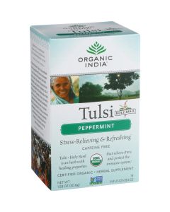 Organic India Organic Tulsi Tea - Peppermint - 18 Tea Bags - Case of 10