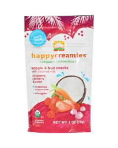HAPPY BABY Happy Creamies Organic Snacks - Strawberry and Raspberry - Case of 8 - 1 oz