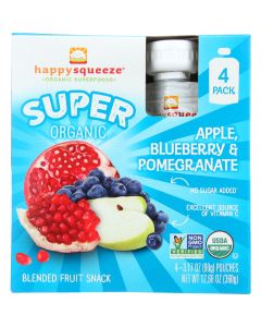 Happy Squeeze Fruit Snack - Organic - Blended - Super - Apple Blueberry and Pomegranate - 4/3.17 oz - case of 4