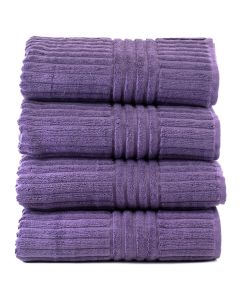 Bare Cotton Luxury Hotel & Spa Towel 100% Genuine Turkish Cotton Bath Towels - Plum - Stripe  - Set of 4