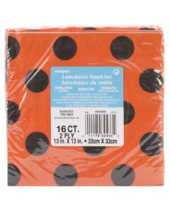 Unique Industries Luncheon Napkins 6.5"X6.5" 16/Pkg-Orange W/Black Decorative Dots