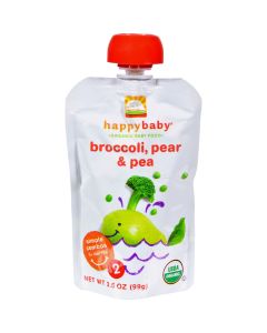 Happy Baby Organic Baby Food - Stage 2 - Broccoli Peas and Pears - Case of 16 - 3.5 oz