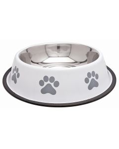 Westminster Pet Products Fashion Steel Bowl White W/Grey Paw 64oz-